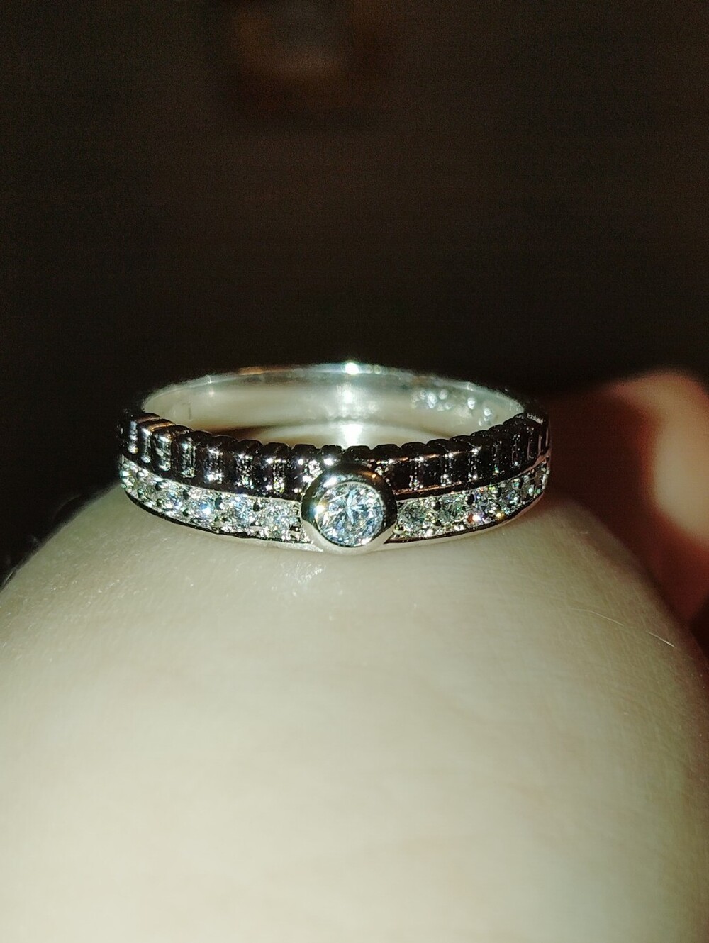 14k White Gold Over Sterling Silver Modern Ruffle Layer Diamond Eternity Ring 8
